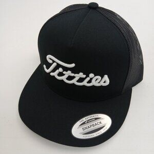 COPY - Black Flatbill Mesh Yupoong  Snapback Cap "Titties" Embroidered Hat